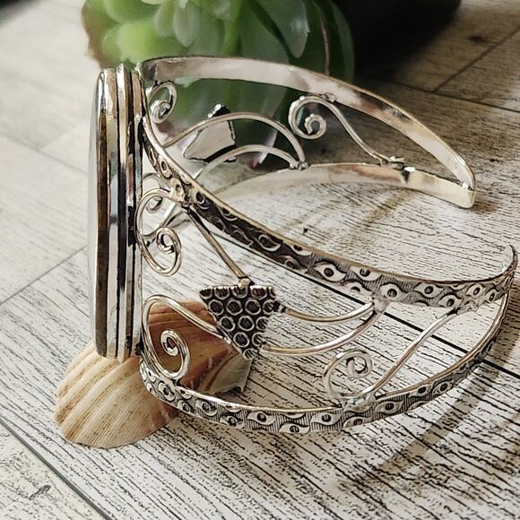 Enchanted Forest Sterling Silver Green Mossy Agate Cuff Bracelet - Picture 7 of 10